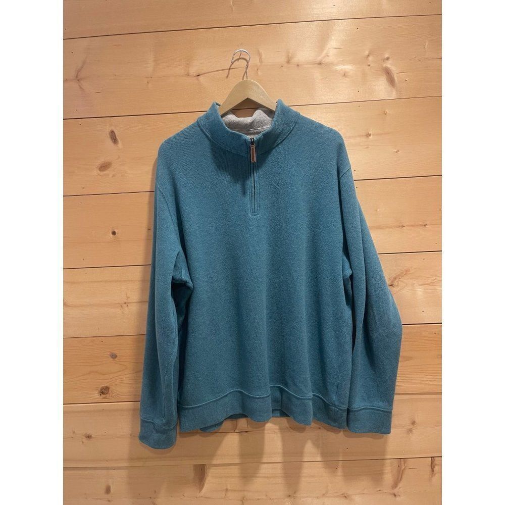 Lands' End Bedford Quarter Zip Men's XL Blue Cotton